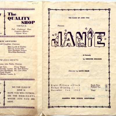 Program for Alameda High School Class of 1946 Comedy, 1945