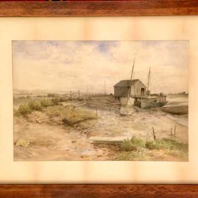 Watercolor painting of Anderson's Wharf, by E.J. Fisher, 1893