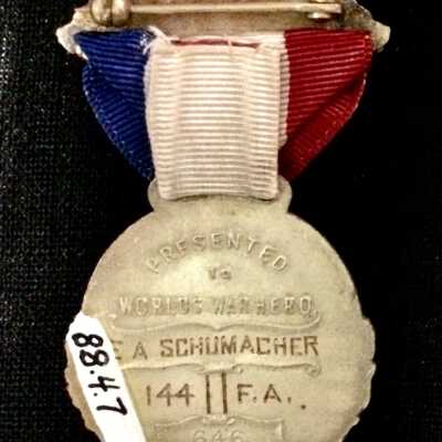 City of Alameda Medal awarded Entienne A. Schumacher for participation in WW I, 1919