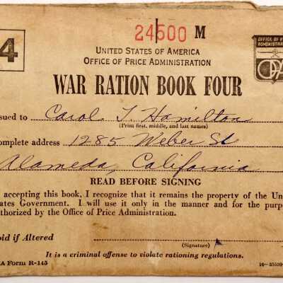 War Ration Book Four issued to Carol Hamilton, 1941 to 1945
