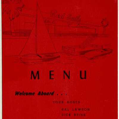 Menu from the Red Sails Restaurant, c. 1960s