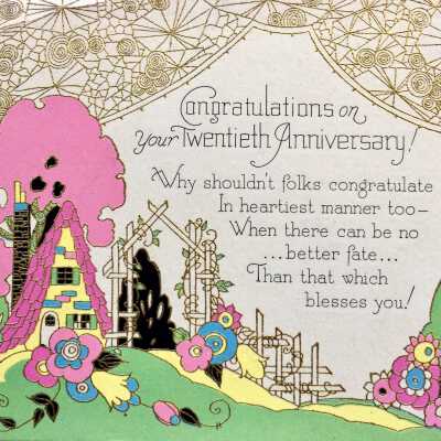 20th anniversary greeting card, sent to Wm. and Adeline Cox, 1937
