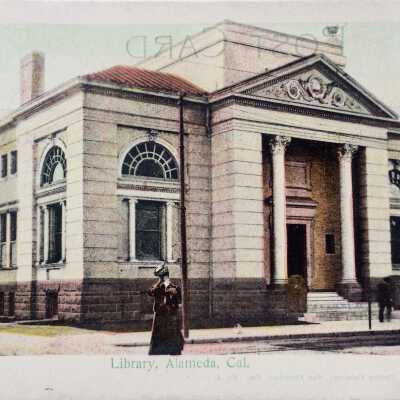 Postcard main facade Alameda Free Library, 1907