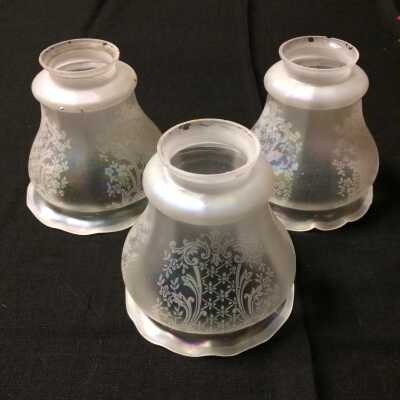 3 bell-shaped glass shades with decorative ruffles, c. early 1900s