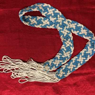 Belt of woven glass beads in turquoise and blue, early 1900s