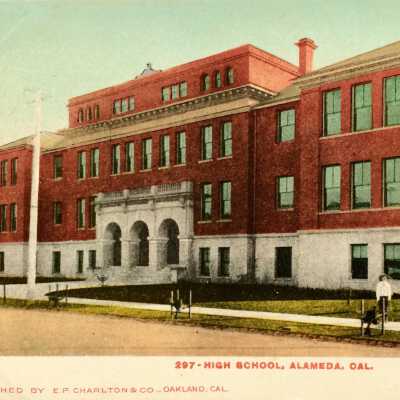 Postcard depicting Original Alameda High School,