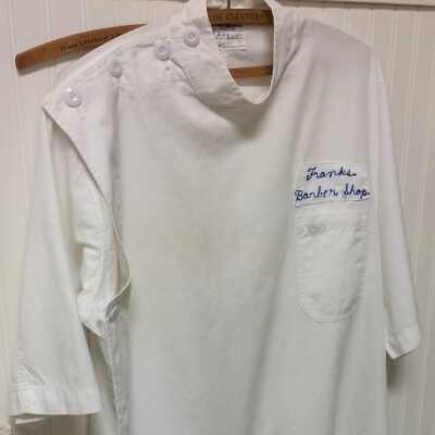 White linen Barber's Smock, 1960s-1970s