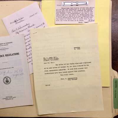 Folder regarding complaints about low flying airplanes, 1932-1941