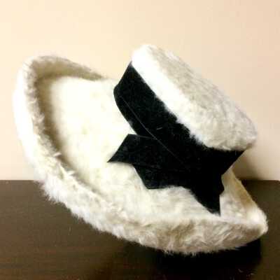 White fur velvet hat with newer black velvet hat band, early 1900s