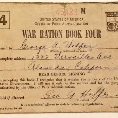 War Ration Book Four, No. 45423 M, 1941-1945