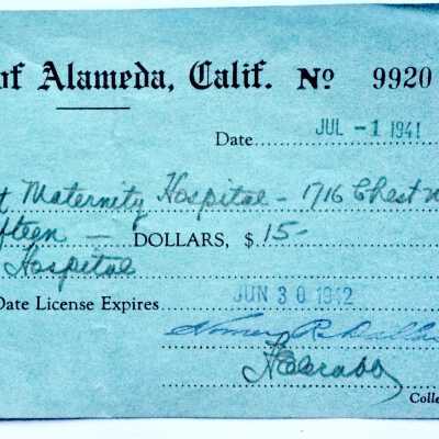 Receipt payment for permit, Tennant Maternity Hospital, 1941