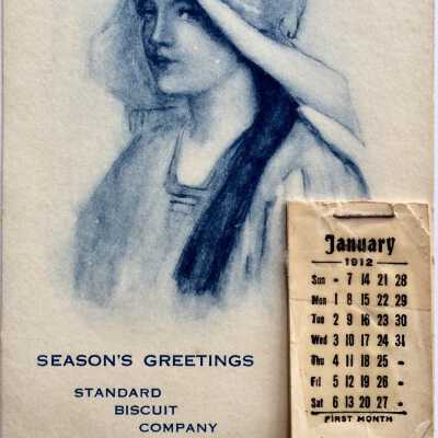 Advertising calendar postcard of the Pearson family, 1912