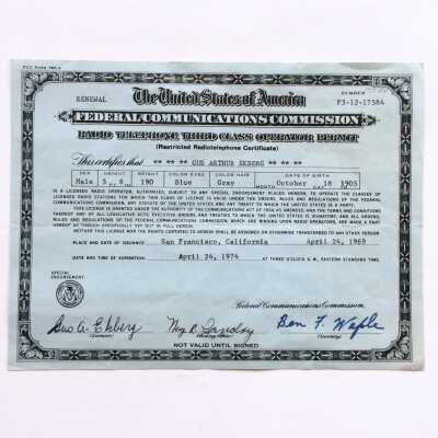 Third class radio-telephone operator permit issued to Gustaf Ekberg, 1969