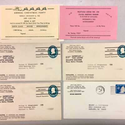 Envelopes from the Fruitvale Lodge #336 of Masons, 1960s