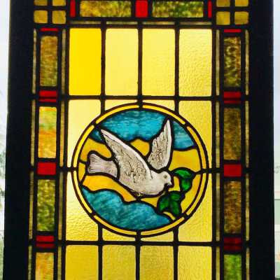 Sash window with Dove from West End Methodist Church, c. 1929
