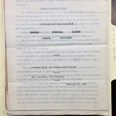 Folder with documents about a proposed Municipal Stadium, 1936