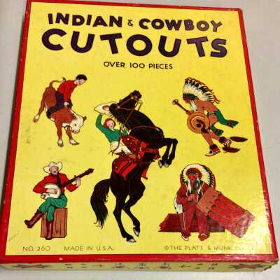 Box of Indian and Cowboy cut-outs of the Martin girls, c. 1940s