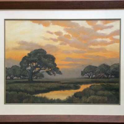Framed Pastel Scene by Edwin Siegfried, owned by Archie Waterbury, prior 1983