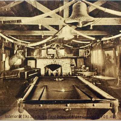 Postcard of interior Elks Shack, c. 1912