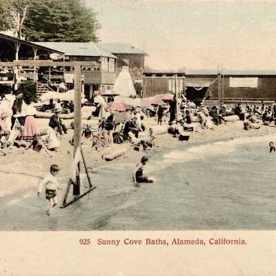 Photo postcard of Sunny Cove Baths, 1909