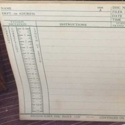 Recorder Index Sheets for Chamber of Commerce's Sound Scriber machine, c. 1930s