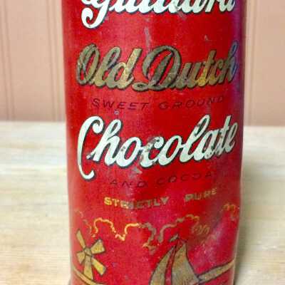 Guittard Old Dutch Chocolate Can of the Krueger family, 1920s?