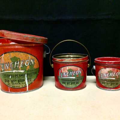 Luncheon peanut butter containers from the Rosefield Packing Co., c. 1920s