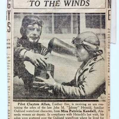 'To The Winds', Clipping regarding scattering of ashes of J. M. Heinold, 1933