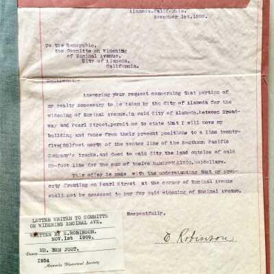 Letter about widening of Encinal Ave, 1909