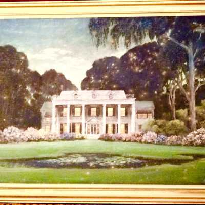 Pastel painting of a colonial 'dream house', by Siegfried, c. 1930-1950