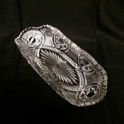 Clear pressed glass relish dish of the Thorpe family, early 1900s