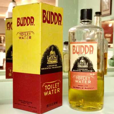 Bottle and Box of Budda's Toilet Water, Lingering Oriental Fragrance