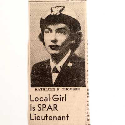 Clipping about promotion Kathleen F. Thomson to Lieutenant, US Coast Guard, 1944