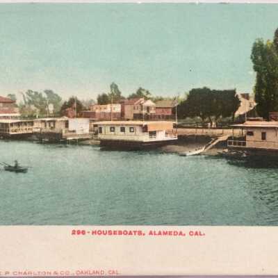 Postcard of houseboats along the Estuary, c. early 1900s