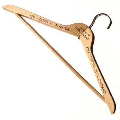 Advertising clothes hanger of 'Alburts' Menswear', 1950s