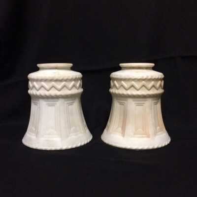 Bell-shaped white electric shade with embossed neoclassic design, 1912