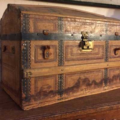 Miniature doll trunk, c. 1880