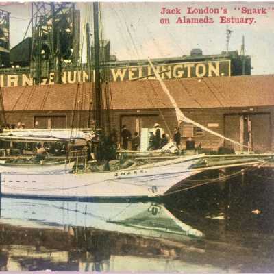 Postcard Jack London yacht "Snark" in Alameda Estuary, Ca. 1909