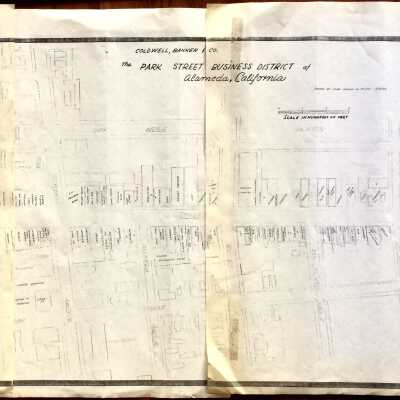 Photocopy in sections of a map of the Park Street Business District, c. 1959