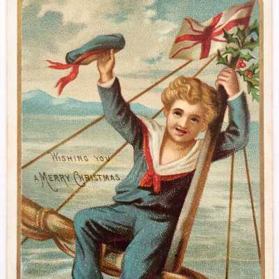 Christmas Card depicting Sailor on Ship's Mast, c. 1880s