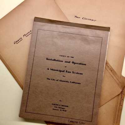 Report on a possible Municipal Bus System and research folders, 1930