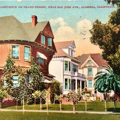 Postcard of 3 houses on Grand Street, c. 1911