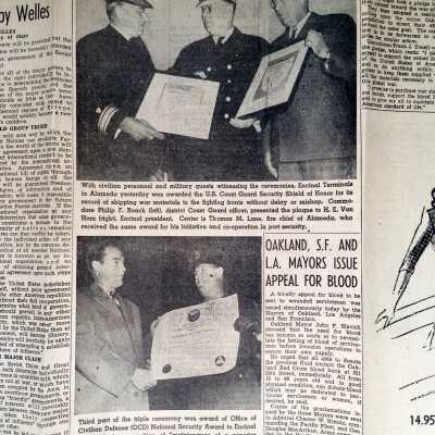 Newspaper Clipping re Coast Guard Security Shield of Honor for Encinal Terminals, c. 1945