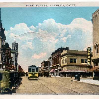 Postcard Trolley car at Park Street and Central Avenue, Ca. 1930