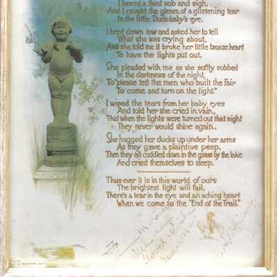 Framed and autographed Poem 'After the Lights Went Out', 1940