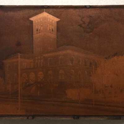Printer's plate of City Hall during construction, 1896