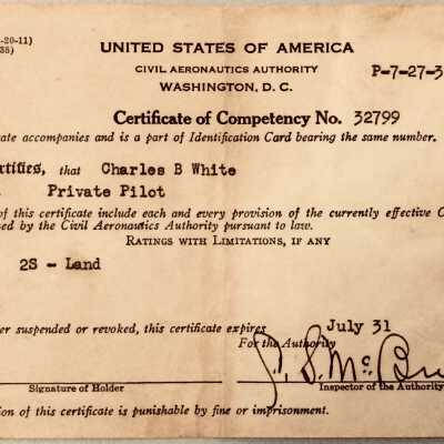 Pilot's License of Charles B. White, 1940