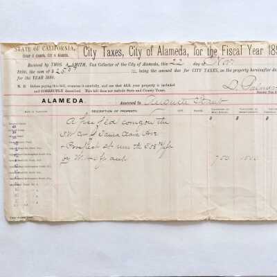 Property Tax Receipt, site West End Alameda Free Library, 1890