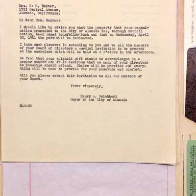 Folder with documents regarding creation of Longfellow Park, 1932-1941