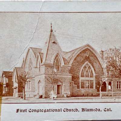 Postcard main facade First Congregational Church, c. early 1900s